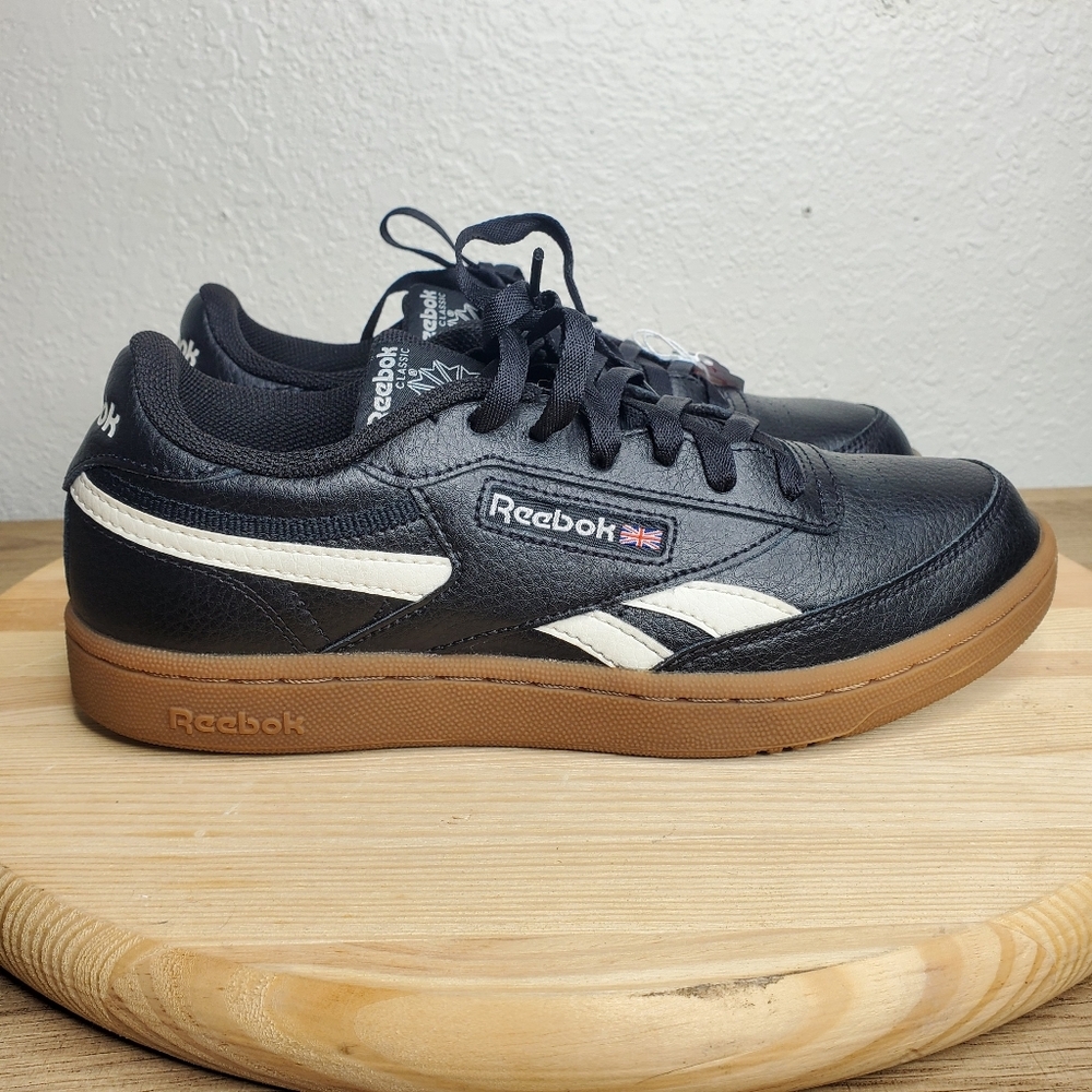 Reebok Black and White Low-Top Sneakers with Gum Sole
